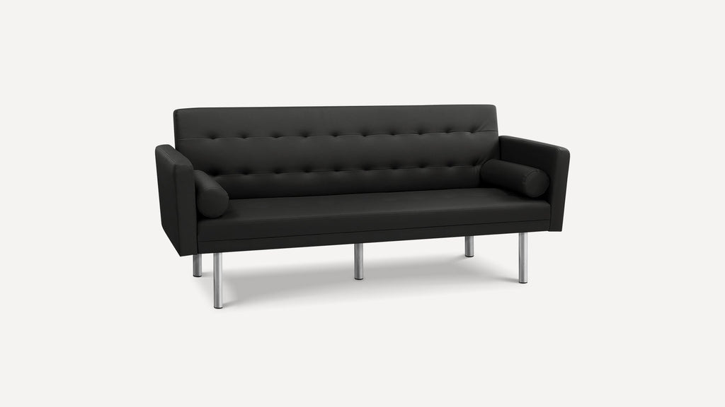 Leather Sleeper Sofa with Square Arm, Functioning Futon Sleeper Wood Frame with Metal Mechanisms and Legs for Home Office