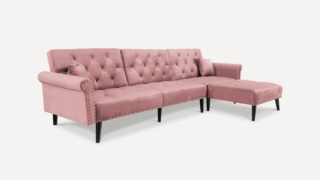 Velvet Reversible Sleeper Sectional Sofa with Chaise
