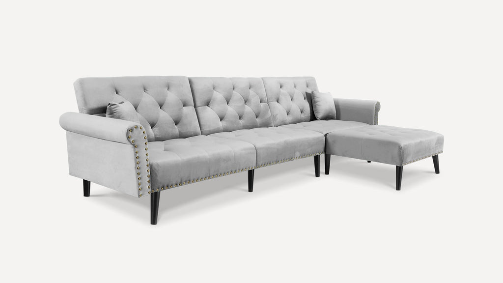 Velvet Reversible Sleeper Sectional Sofa with Chaise