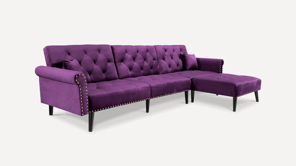 Velvet Reversible Sleeper Sectional Sofa with Chaise