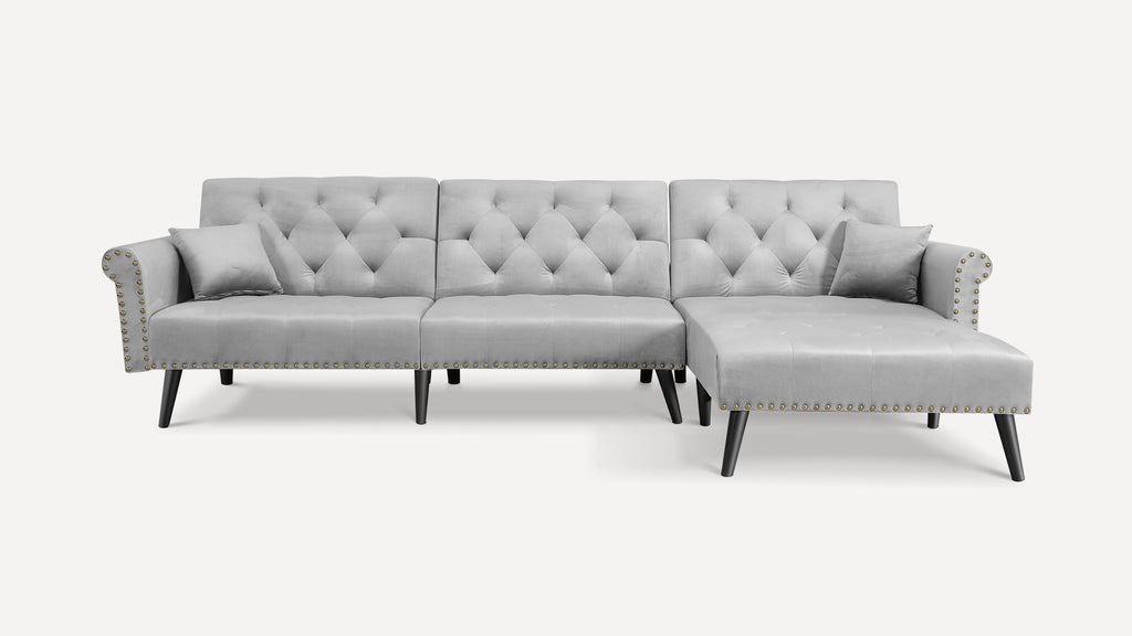 Velvet Reversible Sleeper Sectional Sofa with Chaise