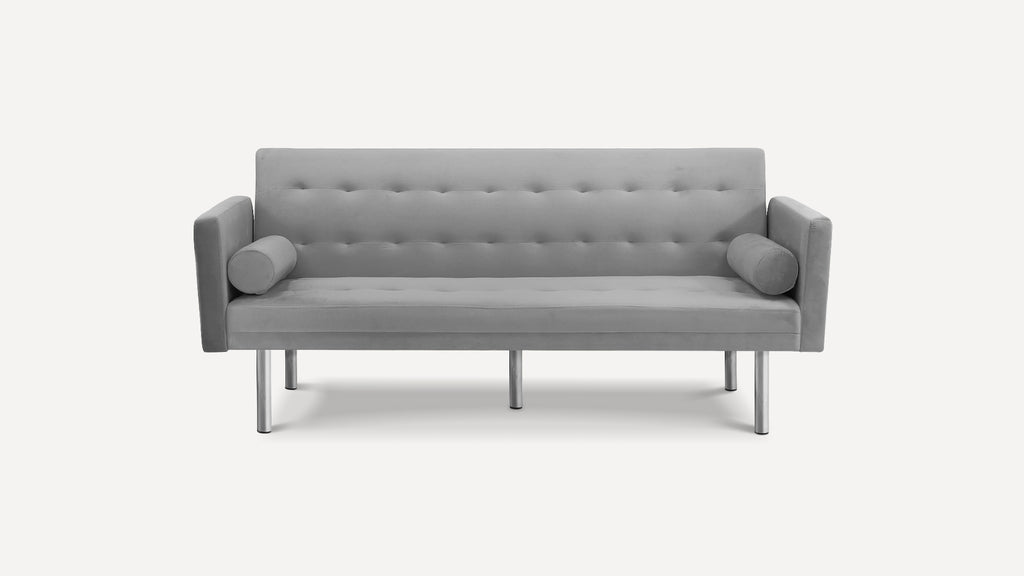 Velvet Sleeper Sofa with Square Arm, Functioning Futon Sleeper Wood Frame with Metal Mechanisms and Legs for Home Office