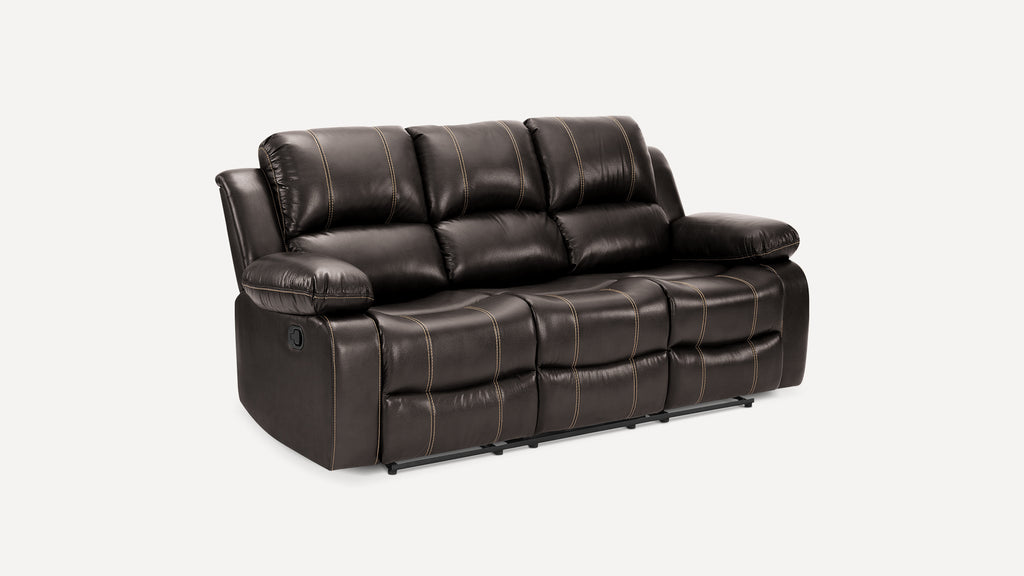 3 Seater Faux Leather Upholstered Reclining Sofa with storage console Recliner with Adjustable Headrest and Positions, Cup Holders