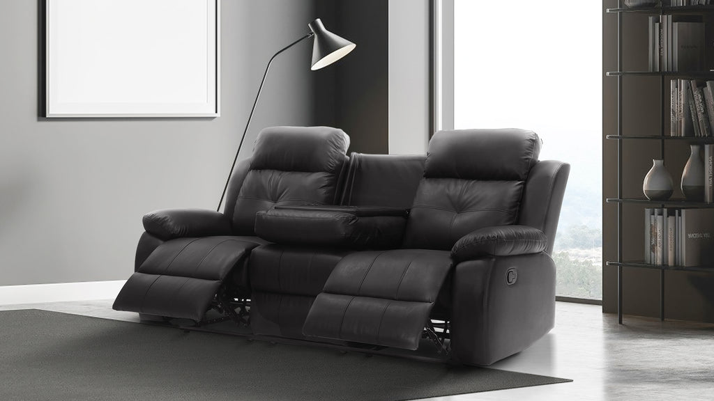 BSHTI Faux Leather Pillow Top Arm Reclining Sofa 3 Seater