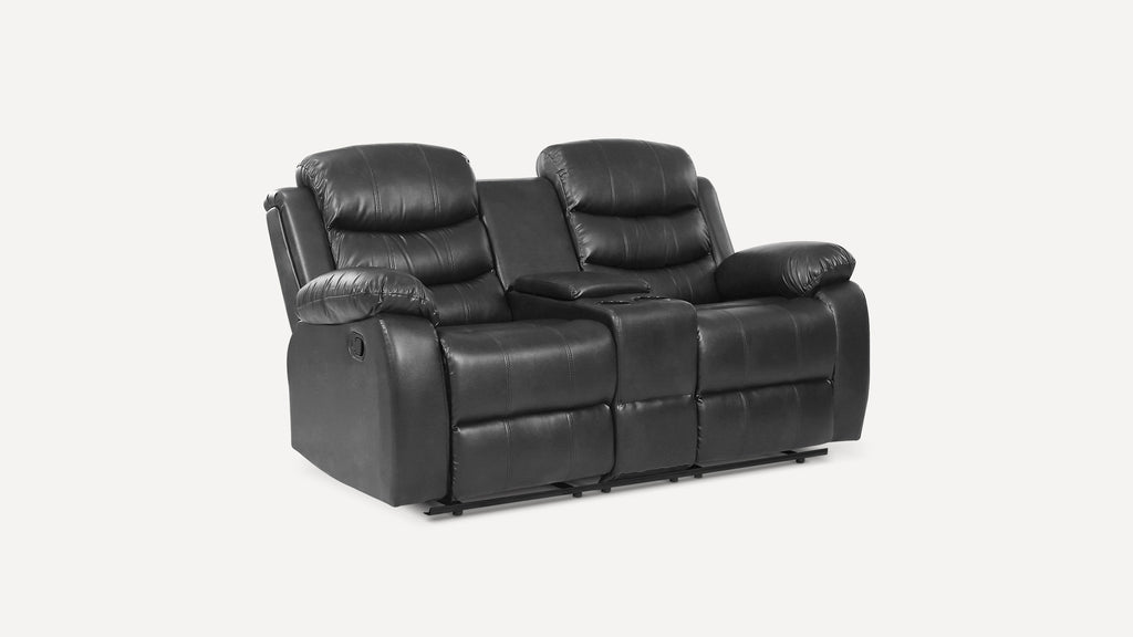 Reclining Modern Faux Leather Seating, Recliner Loveseat, top arm and Fold-Down Reclining Sofa with with Console Pillow Black