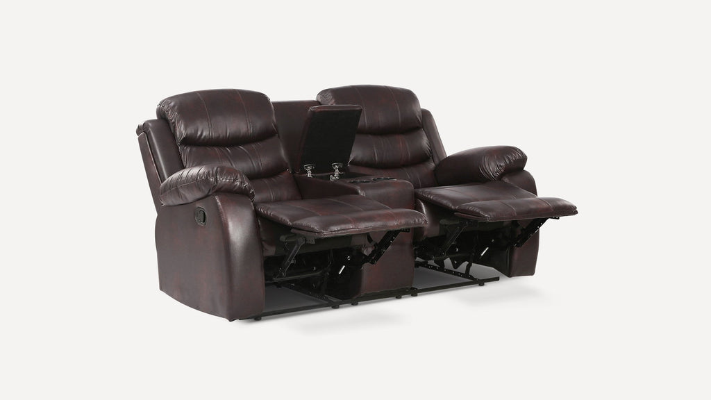 Reclining Modern Faux Leather Seating, Recliner Loveseat, top arm and Fold-Down Reclining Sofa with with Console Pillow Black