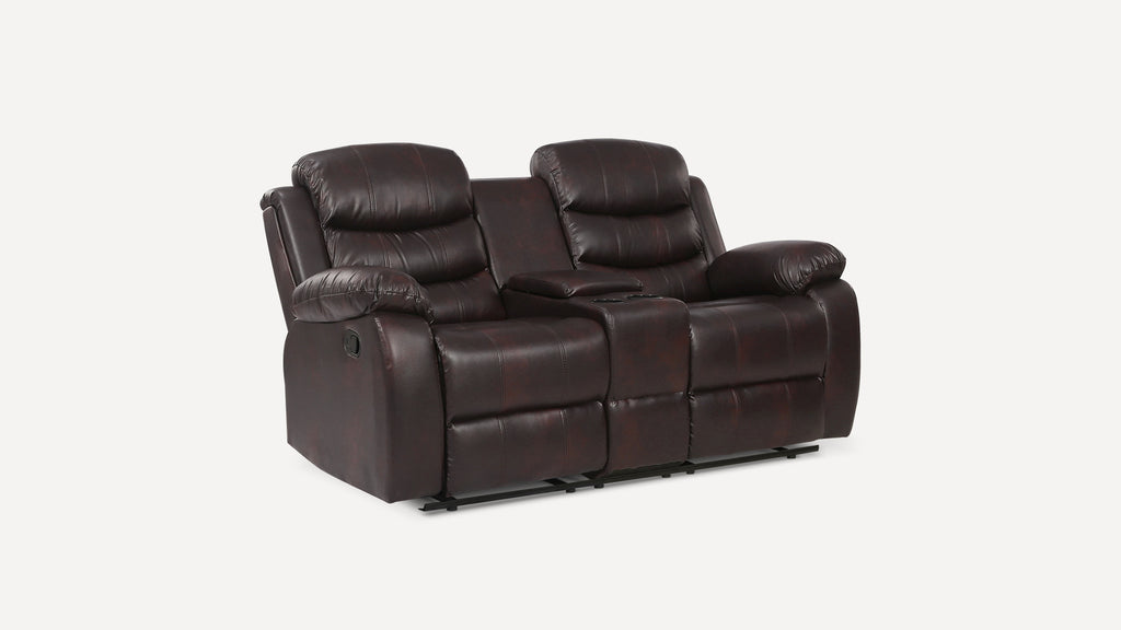 Reclining Modern Faux Leather Seating, Recliner Loveseat, top arm and Fold-Down Reclining Sofa with with Console Pillow Brown