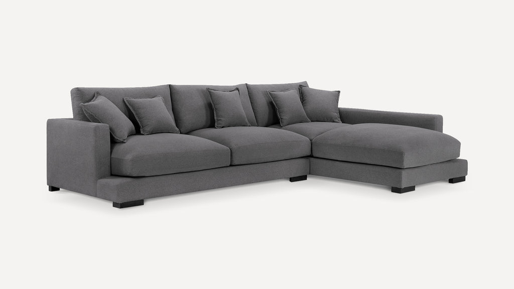 Sectional Sofa Right Hand Facing Dark Grey Fabric With 5 Pillows