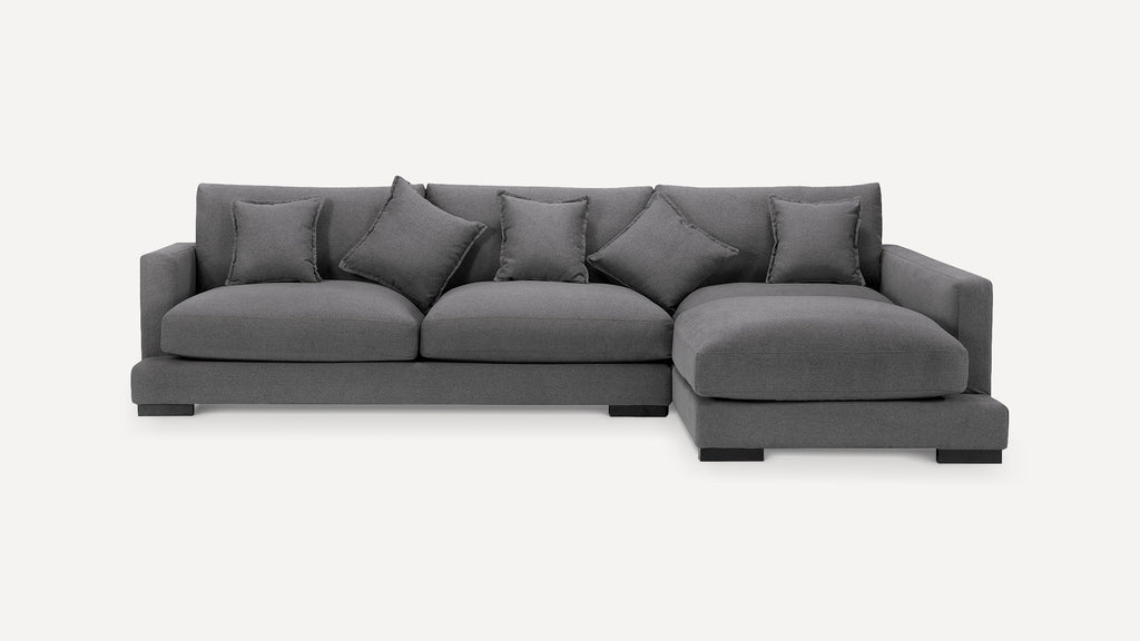 Sectional Sofa Right Hand Facing Dark Grey Fabric With 5 Pillows