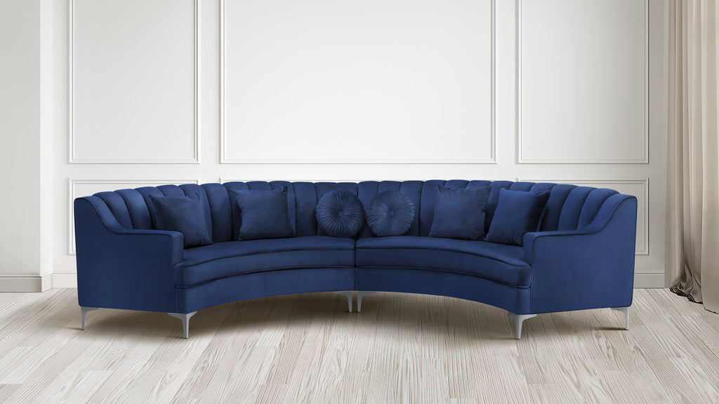 BSHTI Navy Blue Velvet Curved Sectional Sofa