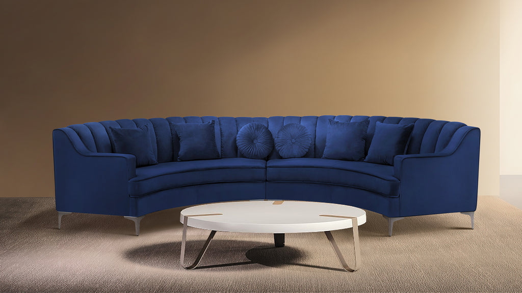 BSHTI Navy Blue Velvet Curved Sectional Sofa