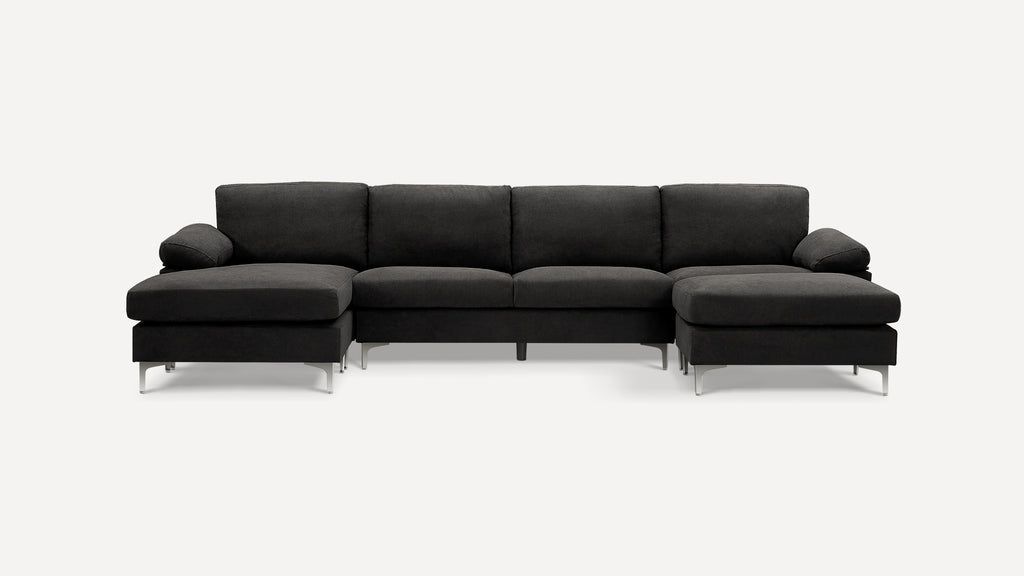 Modern Large Velvet Fabric U-Shape Sectional Sofa, Double Extra Wide Chaise Lounge Couch
