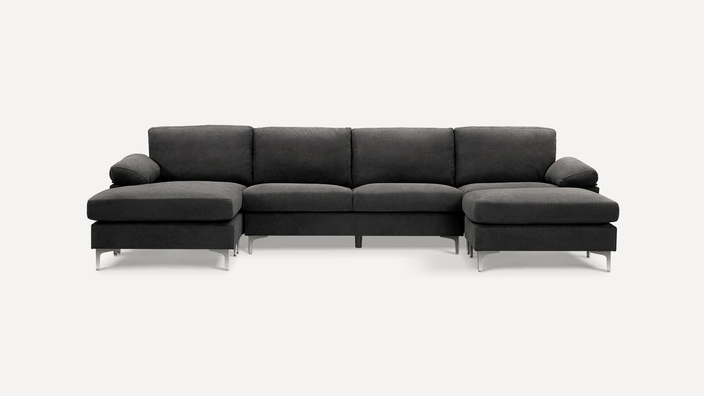 Modern Large Velvet Fabric U-Shape Sectional Sofa, Double Extra Wide Chaise Lounge Couch